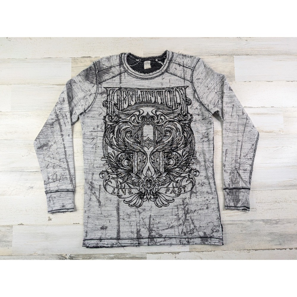Vintage Y2K Affliction Shirt Mens Large Embroidered Reversible Waffle Knit